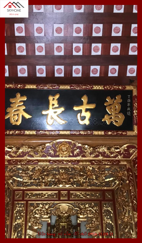 Hoành phi gỗ phòng thờ chữ Vạn cổ trường xuân 2